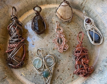 Wire Wrapped Semi-Precious Stone Pendants; Handmade by Nathan Stimson