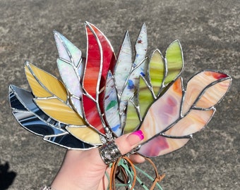 Suncatcher Feathers; Stained Glass made by Apache descendant