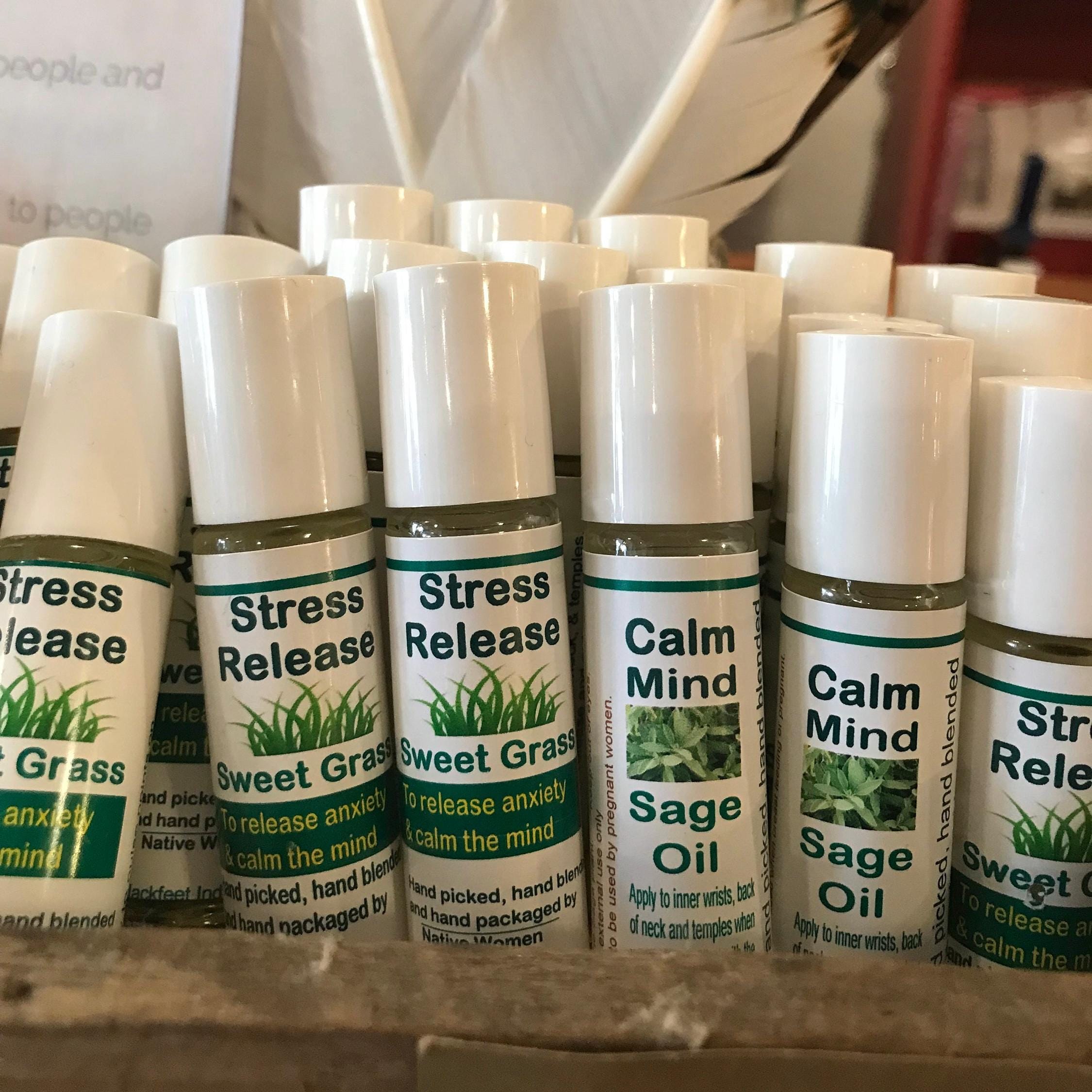 Sweetgrass or Sage Aromatherapy Stress Relief Roller; Sweetgrass or Sage Oil; Authentic Native Made; Red Root