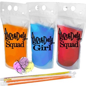 Custom Wording-Drink Pouches with straw, Reusable Drink Pouches, Personalized Drink Pouches, Party Favors