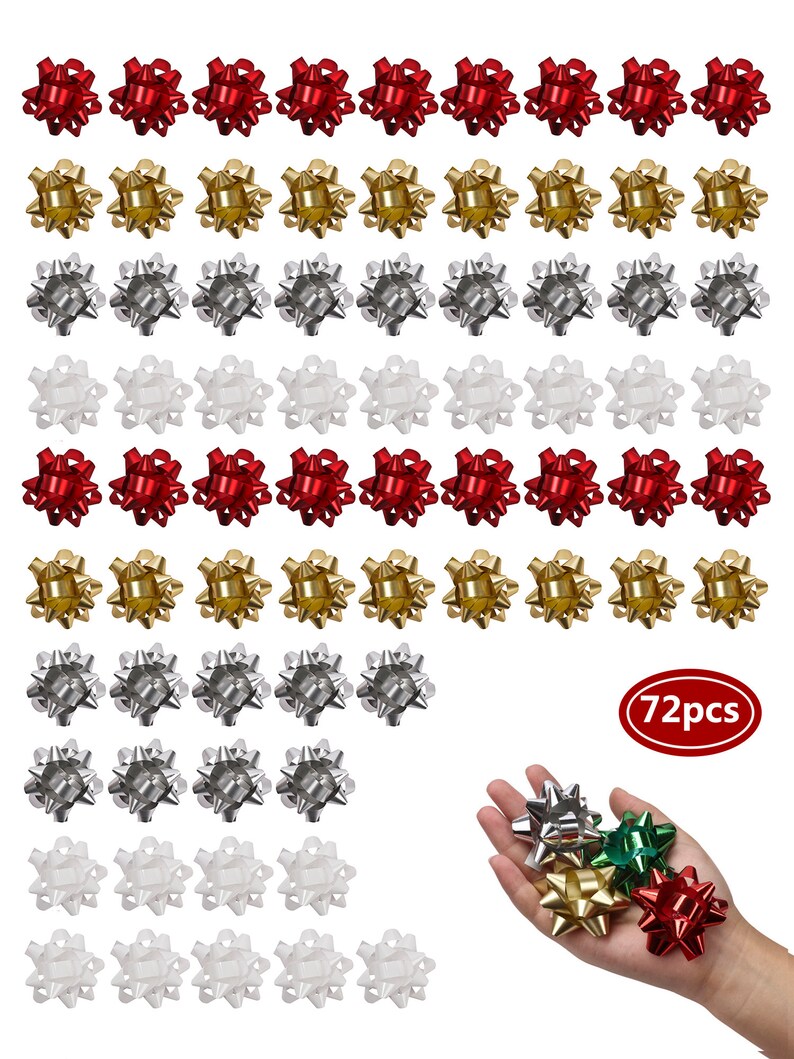 LaRibbons Gift Bow SilverRedGoldWhite 72pcs Bundle