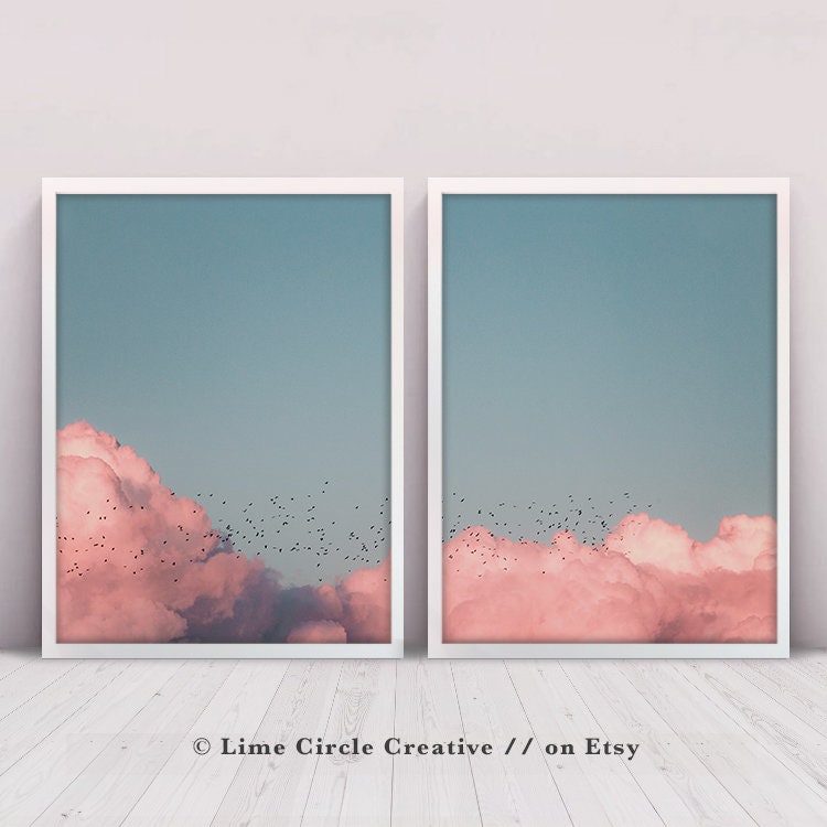 Blue Sky Blue Sky Print Printable Wall Art Cloud Blue Pink Etsy