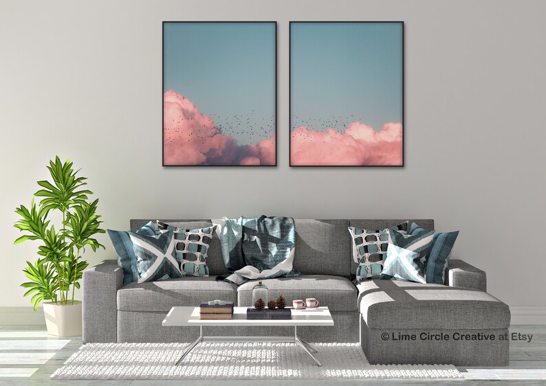 Blue Sky Blue Sky Print Printable Wall Art Cloud Blue Pink Etsy