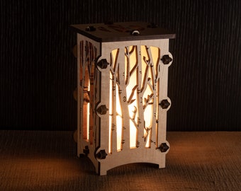 Birch Trees Forest Wooden Statement Lantern, Cozy unique lantern made with solid Maple or Cherry Wood