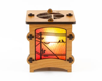 Birds on a Wire Wooden lantern, Solid wood lamp, watercolor sunset lantern, do it yourself craft kit for adults and children