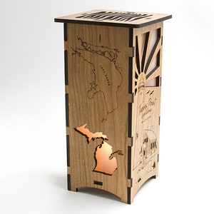 Tawas Point Michigan Lighthouse Wood Statement Lantern, Unique lantern made with Maple or Cherry wood, Professionally finished electric lamp image 2