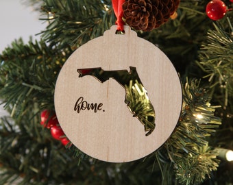 My Home State Ornament, Custom State Gift, Florida Home Ornament, Newlywed Gift, Pick your State, Engagement Christmas Ornament