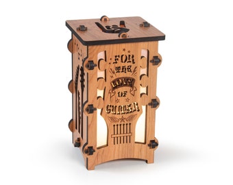 Rock and Roll Guitar Wooden Statement Lantern, Unique lantern made with solid Maple or Cherry Wood, Professionally finished electric lamp