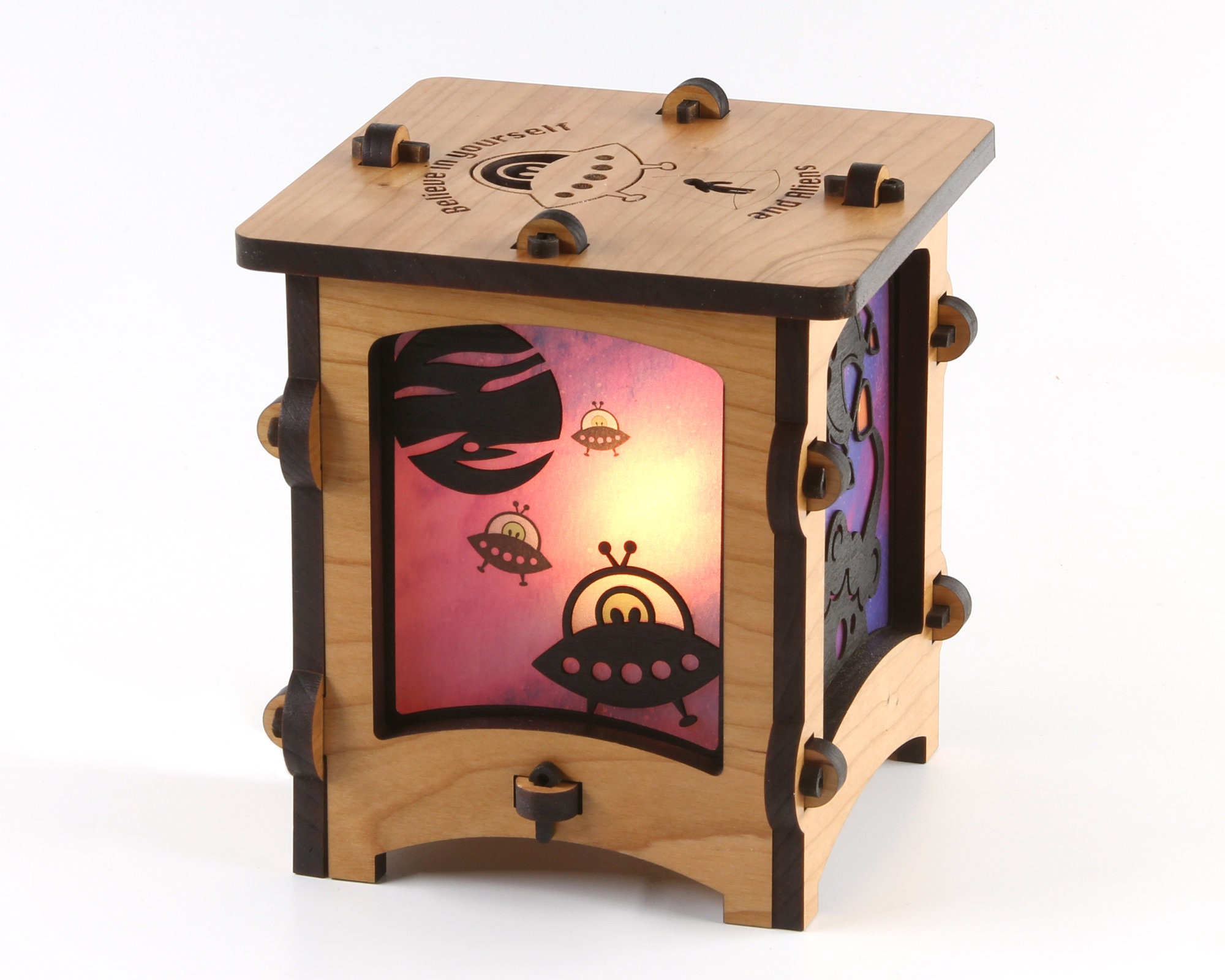 Unique Wooden Lantern With Original Alien Design - Maple or Cherry ...