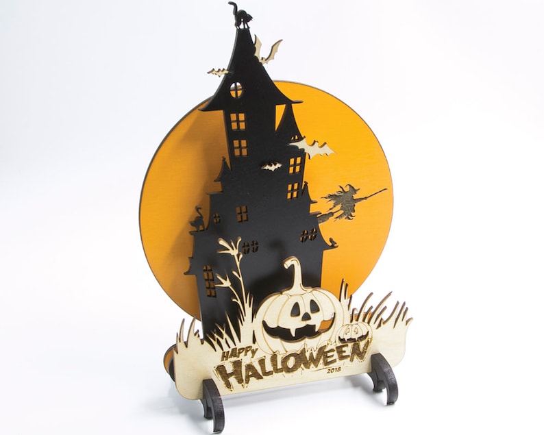 Spooky Haunted Mansion Happy Halloween Wood Halloween Centerpiece Halloween Mantle Decor