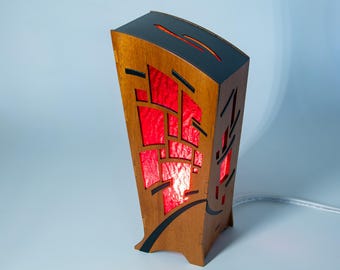 Mahogany Lamp with Abstract Design