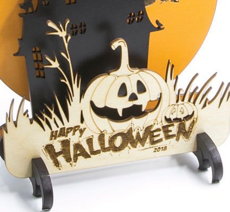 Spooky Haunted Mansion Happy Halloween Wood Halloween Centerpiece Halloween Mantle Decor