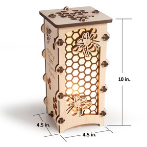 Tall Honeybee Wooden Statement Lantern, Unique lantern made with solid Maple or Cherry, Professionally finished electric lamp, Save the Bees image 3
