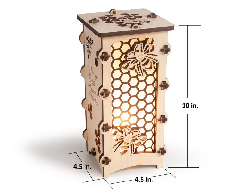 Tall Honeybee Wooden Statement Lantern, Unique lantern made with solid Maple or Cherry, Professionally finished electric lamp, Save the Bees image 3