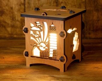 Grand Haven Michigan Lighthouse Wooden Statement Lantern, Unique Pier lantern made with solid wood, Professionally finished electric lamp