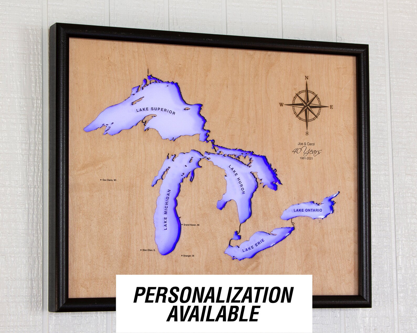 Great Lakes Light Map LED Lit Map of Michigan and Great Etsy