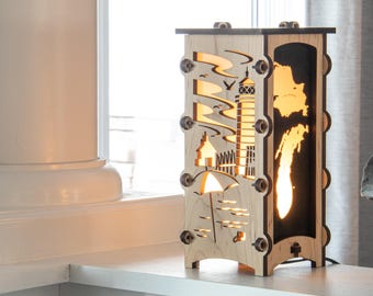 Grand Haven Michigan Lighthouse Wooden Statement Lantern, Unique Lamp made with solid Maple or Cherry, Professionally finished electric lamp