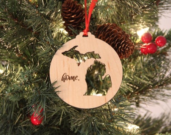 MI Home State Ornament, Custom State Gift, Michigan Ornament, Newlywed Gift, Pick your State, Engagement Christmas Ornament