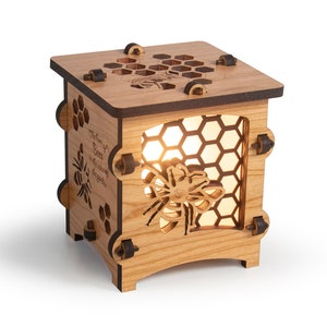 Honey Bee Wooden Statement Lantern, Cozy unique lantern made with solid Maple or Cherry Wood, Professionally finished electric lamp