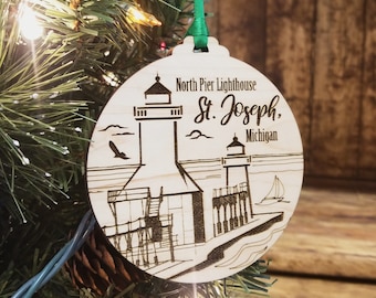 St. Joseph Lighthouse Michigan Holiday Christmas Ornament