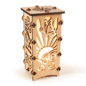 Wood Butterfly Wooden Statement Lantern, Cozy unique lantern made with solid Maple or Cherry Wood, Professionally finished electric lamp