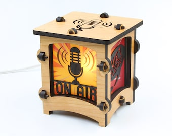 On Air Home Office Wooden Statement Lantern, Cozy unique lantern made with solid Maple or Cherry Wood, Professionally finished electric lamp