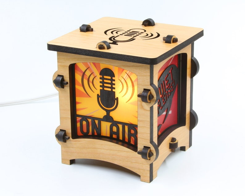 On Air Home Office Wooden Statement Lantern, Cozy unique lantern made with solid Maple or Cherry Wood, Professionally finished electric lamp image 1