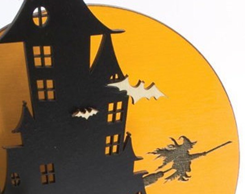 Spooky Haunted Mansion Happy Halloween Wood Halloween Centerpiece Halloween Mantle Decor