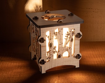Birch Tree Birds Wooden Statement Lantern, Cozy unique lantern made with solid Maple or Cherry Wood