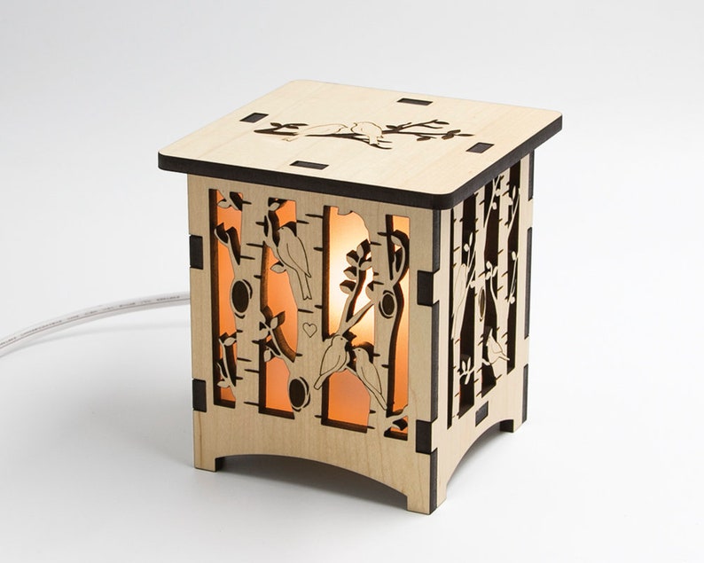 Wooden Birch Tree Lamp Laser Cut Lantern Nature Decor Cardinal Art Silhouette Lovebird Shadow Box Bird Valentine S Day