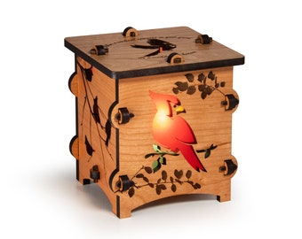 Cardinal Wooden Lantern, Cozy nightlight lantern made with solid Maple or Cherry Wood, When loved ones are near cardinals appear