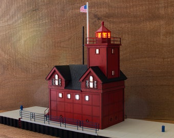 Scale model kit of the Holland Michigan Lighthouse, Big Red 1/96 scale Laser cut wooden model lighthouse, laser cut model kit for him or her