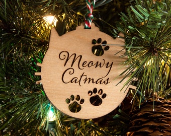 Meowy Catmas Ornament, Cat Pawprint Ornament, Meowy Christmas, Pet Memorial, Crazy Cat Lady Gift