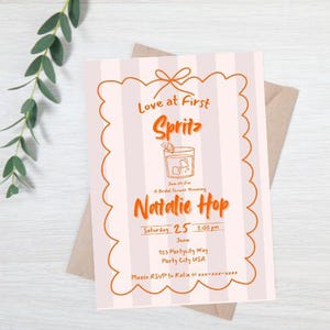 Invito per addio al nubilato "Love at First Spritz" / Modello Canva modificabile / Tema Aperol arancione / Invito per cocktail party moderno / Download immediato