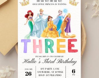 Princess Birthday Invitation: Watercolor Fairytale, 3rd Birthday (Digital Download)