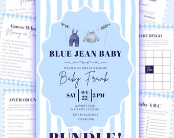 Denim Baby Shower Bundle: Invitation & Games (Digital Download)