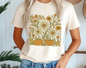 Fall Pumpkin Floral Clipart: Vintage Autumn Daisy SVG, PNG