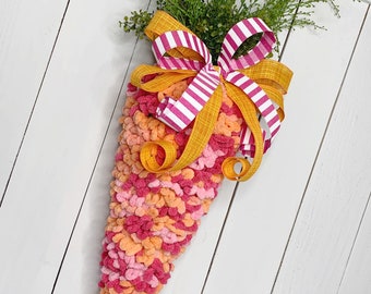 Easter Whimsical Carrot front door hanger ready to ship,  Spring front door design.