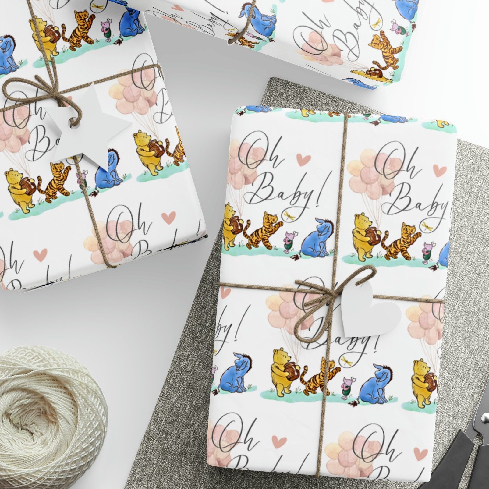 Winnie the Pooh Wrapping Paper Oh Baby, Baby Shower First Birthday Pooh