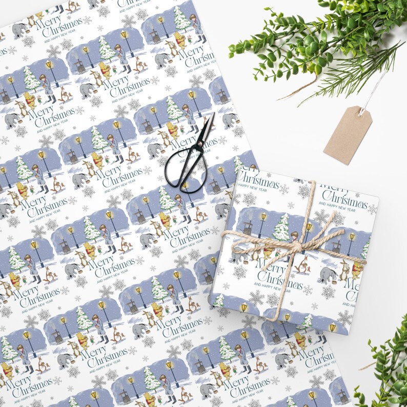 Winnie the Pooh Christmas Wrapping Paper Snow Day Etsy