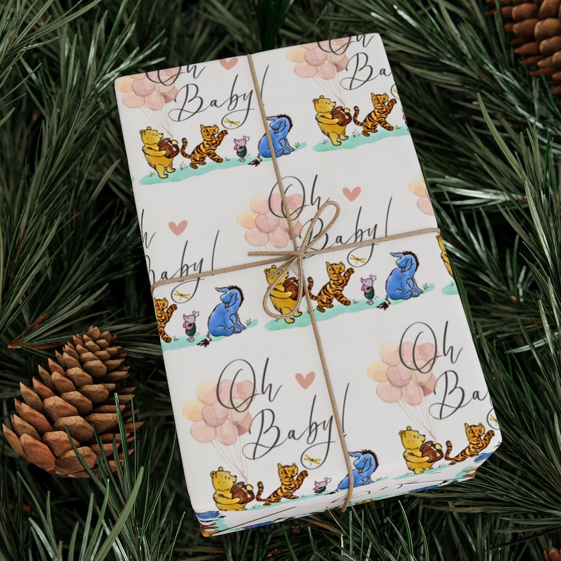 Winnie the Pooh Wrapping Paper Oh Baby, Baby Shower First Birthday Pooh