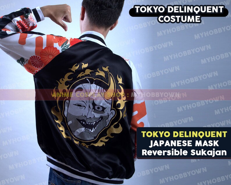 Tokyo Delinquent Sukajan Reversible Jacket Japanese Mask Cosplay