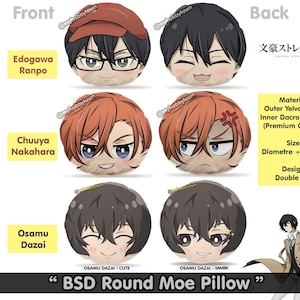 Anime Pillow - Round Shape Chibi Cute Style Head Plushies - Bungou Stray Dog Osamu Dazai Chuuya Nakahara Ranpo Edogawa Detective Characters