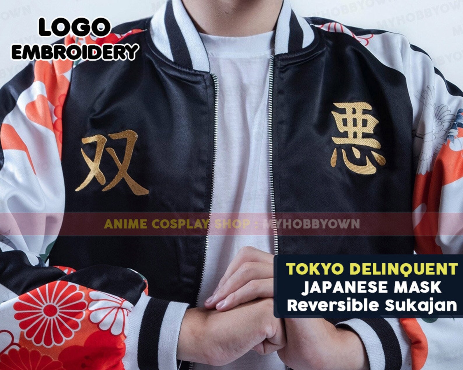Tokyo Delinquent Sukajan Reversible Jacket Japanese Mask Cosplay