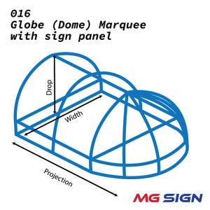 Globe Dome Marquee Signband Canopy (Model 016) – DIY-Friendly Kit for Storefronts, Windows, Doors, Patio, Commercial and Residential Use