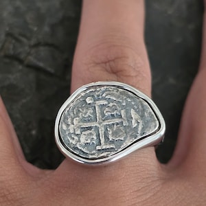 Atocha men&#39;s silver ring coin odd shaped coin