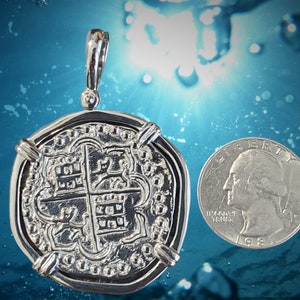 Large atocha silver coin pendant shiny finish shipwreck sunken treasure jewelry