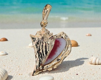 14K Vermeil Conch Shell Pendant with Pink Enamel