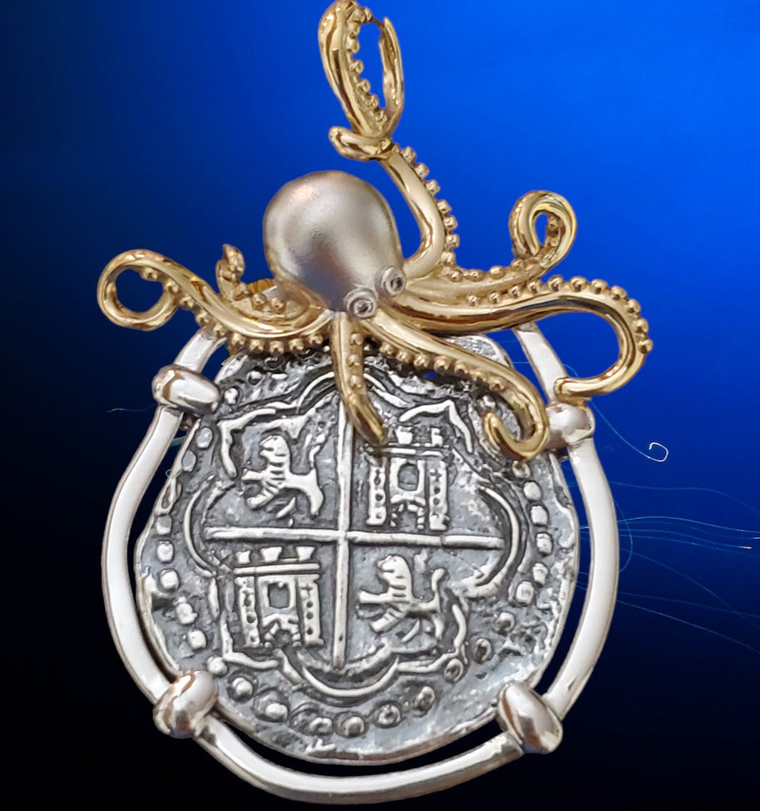 Atocha Coin Pendant With Octopus Shipwreck Two Tone Sunken Treasure ...