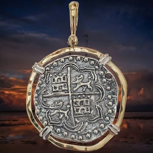 Large Atocha coin with 14kt gold overlay